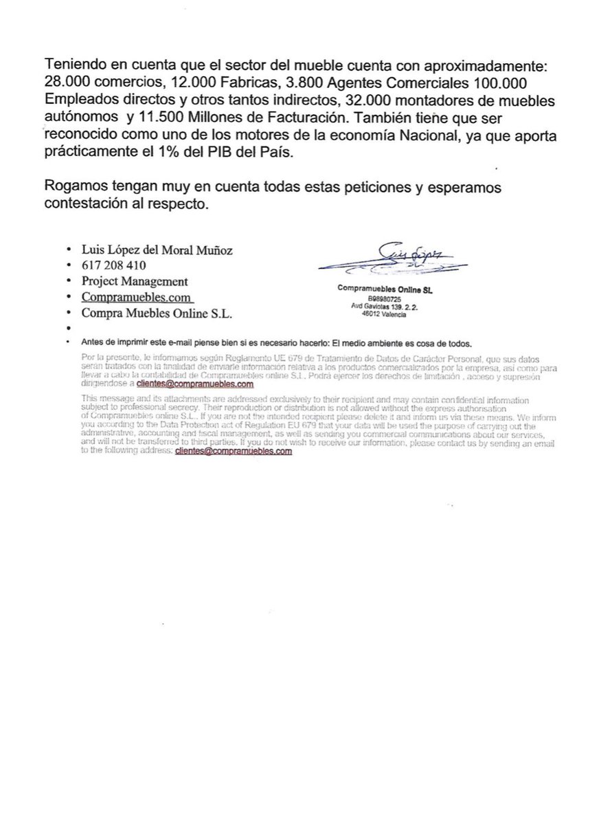 Compramuebles1's tweet photo. Carta abierta al Ministerio de Industria, Comercio y Turismo... #MinisterioComercio #ComercioLocal #JuntosLoConseguiremos #Compramuebles #Habitat #JuntosSomosMásFuertes https://t.co/oR2mdRUKY1
