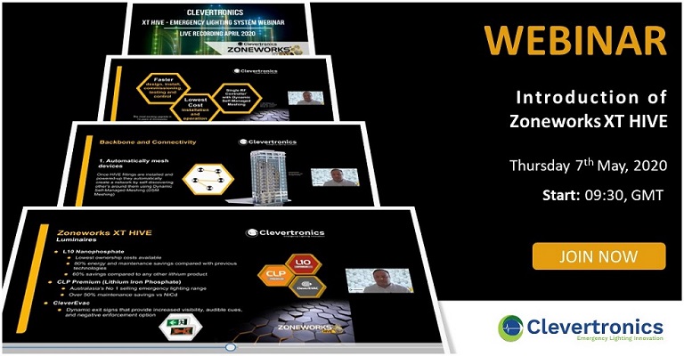 ClevertronicsUK's tweet photo. Join our Emergency Lighting webinar @ 09:30 tomorrow and learn about Clevertronics Zoneworks XT HIVE - a differentiating system when it come to saving lives. https://t.co/oEnrSaPa5M. Join now for #peaceofmind #lifesafety #innovation #smartcity #firesafety #emergencylighting https://t.co/xJzT7lJUjt