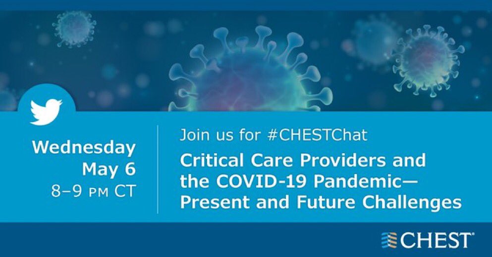 ChrisCarrollMD's tweet photo. Tonight! 9pm ET/8pm CT. Please join us for a #CHESTChat on the Challenges of the #COVID19 Pandemic: Present and Future. https://t.co/G1rGyPNlEA https://t.co/AWSl69aOrr
