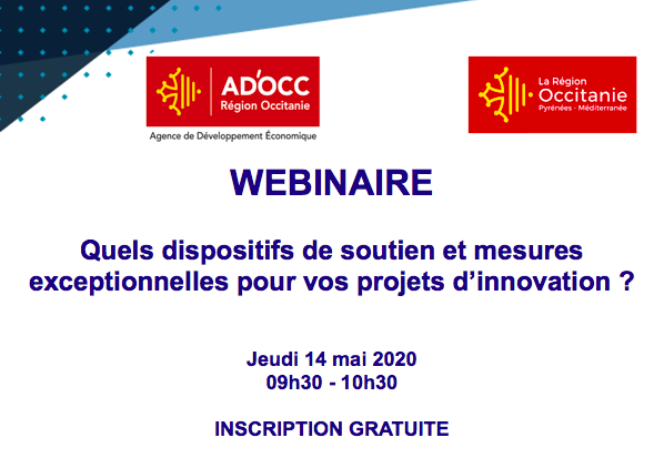 ADOCC_'s tweet photo. #Webinaire 14/05 : Quels dispositifs de soutien et mesures exceptionnelles pour vos projets #innovation ? Dans le contexte COVID-19, la Région @Occitanie a mis en place des dispositifs de soutien et mesures exceptionnelles. #Entreprise, inscrivez-vous ! https://t.co/ZDN2XKa1UX https://t.co/xRps0Z0GQB