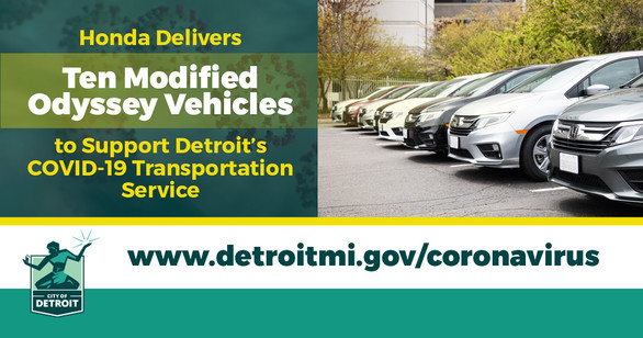 MayorMikeDuggan's tweet photo. We thank @Honda for their contribution of 10 specialty transportation vehicles for the fairgrounds testing facility.  This is an innovation that will help extend access to Detroiters that need it and keep both passenger and driver safe. https://t.co/zbeVYaiAv9