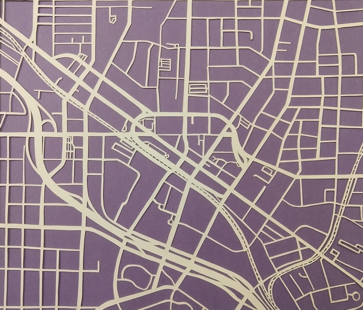 BlankSpacesProj's tweet image. It's all blank spaces in this papercut map of downtown. Can you guess the city? #blankspacesproject #TBSP #blankspaces #maps #durhamnc #durham #bullcity #mentalmap #maps