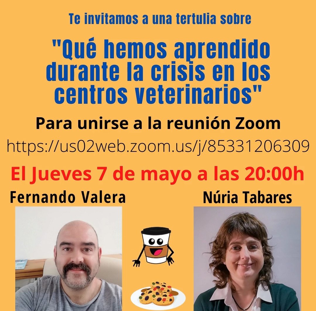 fernandovalera's tweet photo. Mañana os esperamos @CoachingAbility y un servidor para charlar un rato sobre lo que ha venido para quedarse.
https://t.co/ioRm7HgIn7
#gestionveterinaria
#zoombados https://t.co/ncgk5WgTcW
