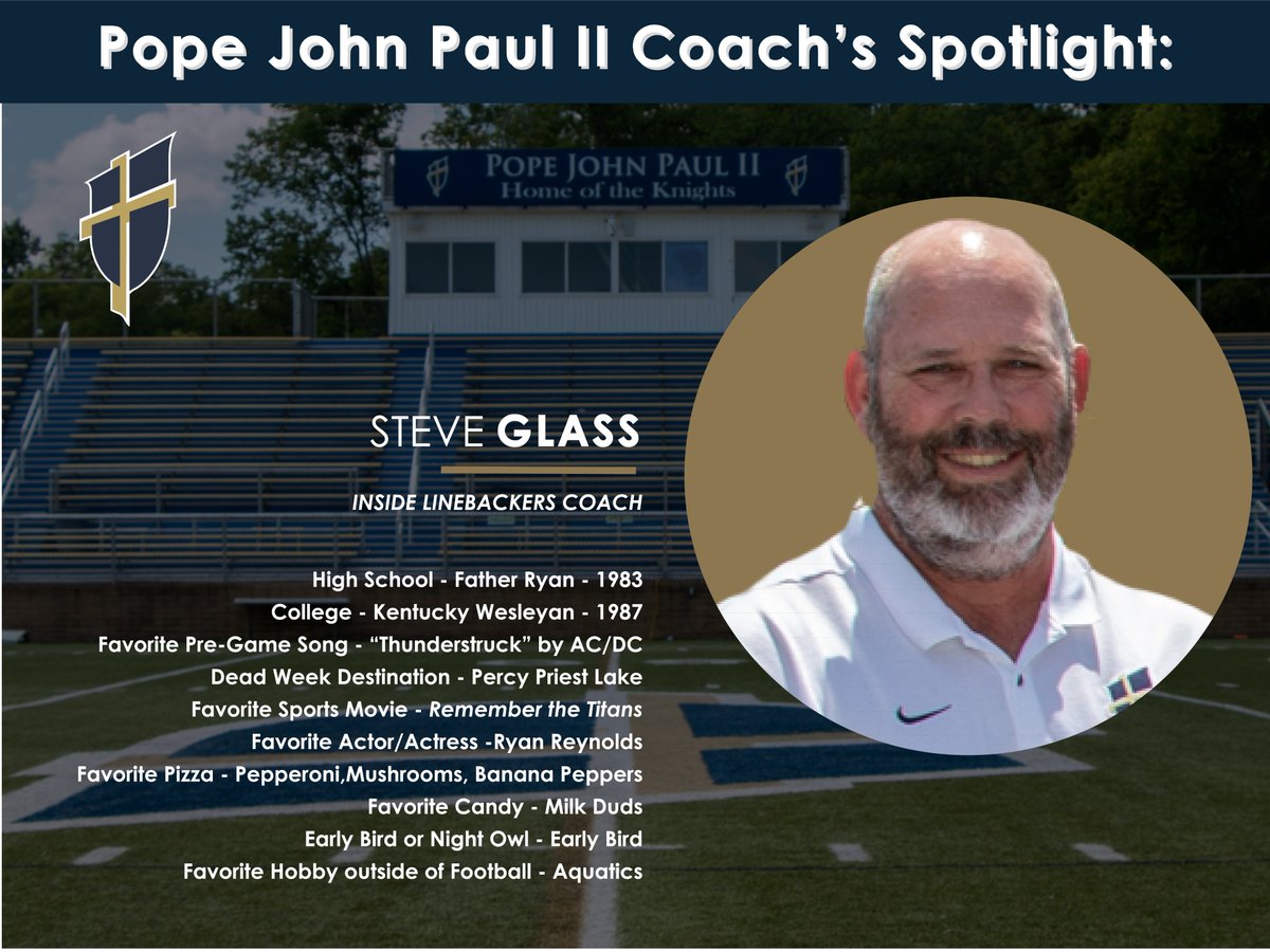 We turn our attention to the other side of the ball where we spotlight our inside linebackers coach.  Take a closer look at the longest-tenured coach entering his 15th season with JPII Football!  Steve Glass is your Coach of the Week!  #CTS
