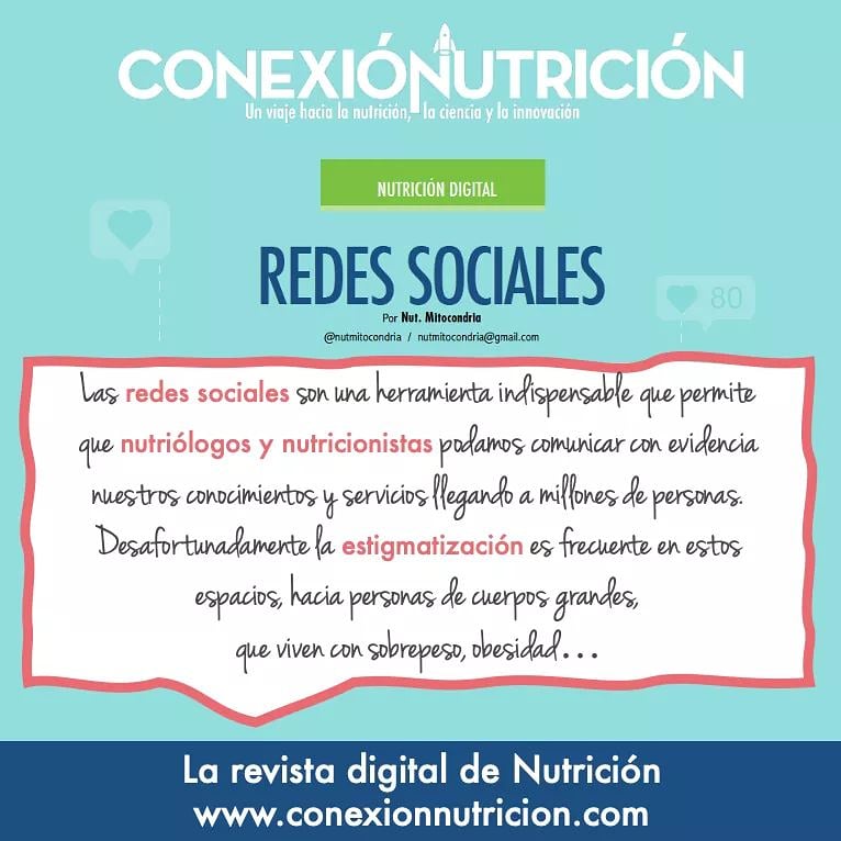 Airam Correa <a href="/airycorrea/">𝘼𝙞𝙧𝙮✨</a> mejor conocida como Nut Mitocondria <a href="/nutmitocondria/">🍉Nutri Mitocondria🍍</a> escribe en la sección de Nutrición Digital para compartir algunas reflexiones sobre las redes sociales y la estigmatización hacia la obesidad.

Te queremos acompañar revista en conexionnutricion.com