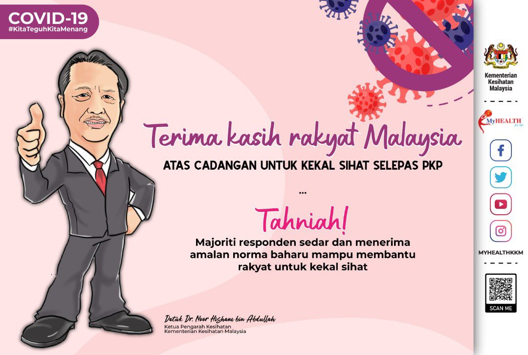 DGHisham's tweet photo. Terima kasih kepada semua  yang telah memberikan cadangan serta komen menerusi Tinjauan Soal Rakyat: 
Cadangan Untuk Rakyat Malaysia Kekal Selepas PKP  menerusi FB dan Google Form.
Anda telah membantu KKM untuk membantu anda! https://t.co/RLQM14Sk7F