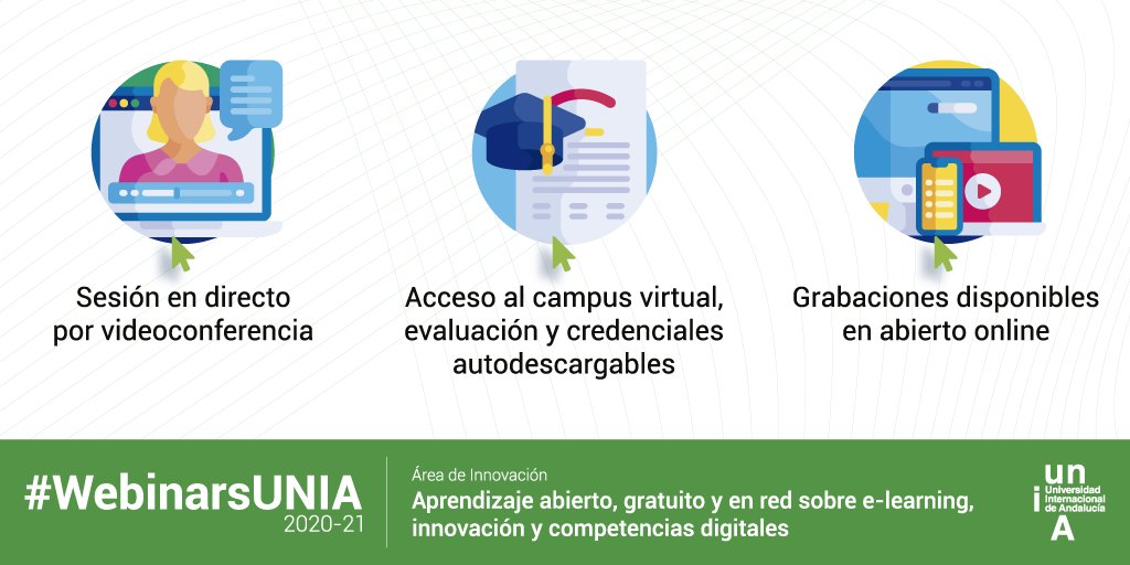 Feliz de anunciar nuevo programa (y van ya unos cuantos, desde 2014) de #webinarsUNIA de <a href="/UNIAInnova/">UNIA Área Innovación</a> <a href="/UNIAuniversidad/">Universidad Intern. de Andalucía</a> 😊Este curso, marcado por el #COVID19 y la #digitalización, nos adelantamos a junio y ofrecemos más que nunca, como siempre #gratuitos ⏩unia.es/oferta-academi…