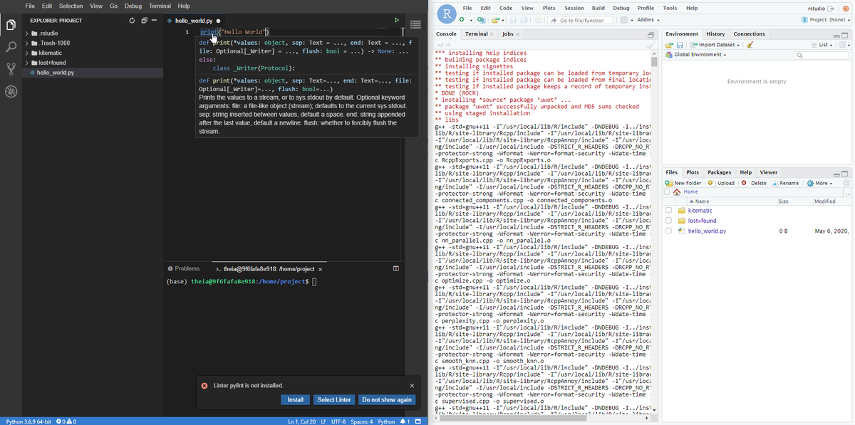 lukas_jelonek's tweet image. Web-based, open-source Theia-IDE and Rstudio-server are ready to be used in the practical parts of our hightroughputdataanalysis-course. Thanks to #denbi for providing the #cloud resources. #remotecourse #remoteteaching #jlugiessen