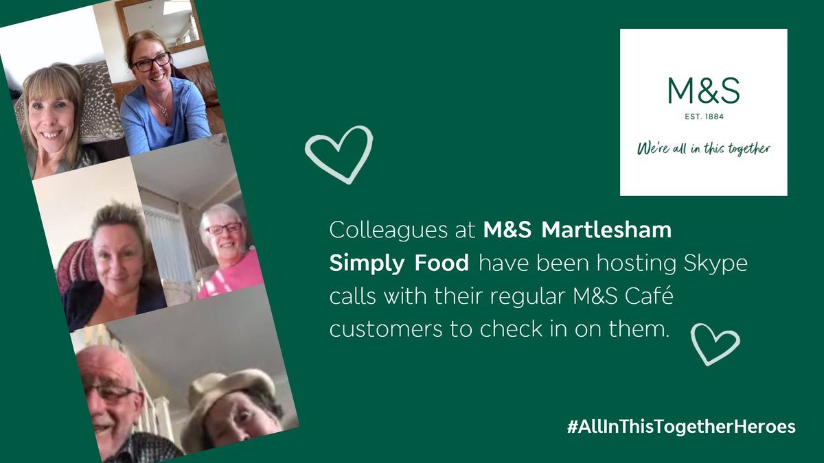 MandSnews's tweet photo. Our M&amp;S Cafes may be temporarily closed during lockdown, but that hasn't stopped our amazing colleagues at M&amp;S Martlesham from catching up with their regular cafe visitors every week via Facetime. Thank you! #Allinthistogetherhero #Allinthistogether https://t.co/37op5JKOlx