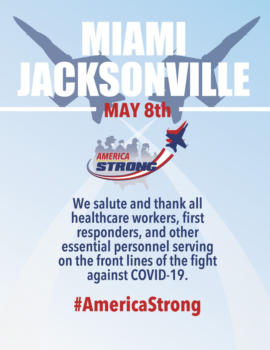 Look up, Miami! This Friday (05/08) from 1:00PM to 1:25PM, the <a href="/BlueAngels/">Blue Angels</a> of <a href="/USNavy/">U.S. Navy</a> will be flying in formation above the Magic City to salute our healthcare workers, frontline workers &amp; first responders. Take a moment to look up &amp; join in the salute! #InThisTogether