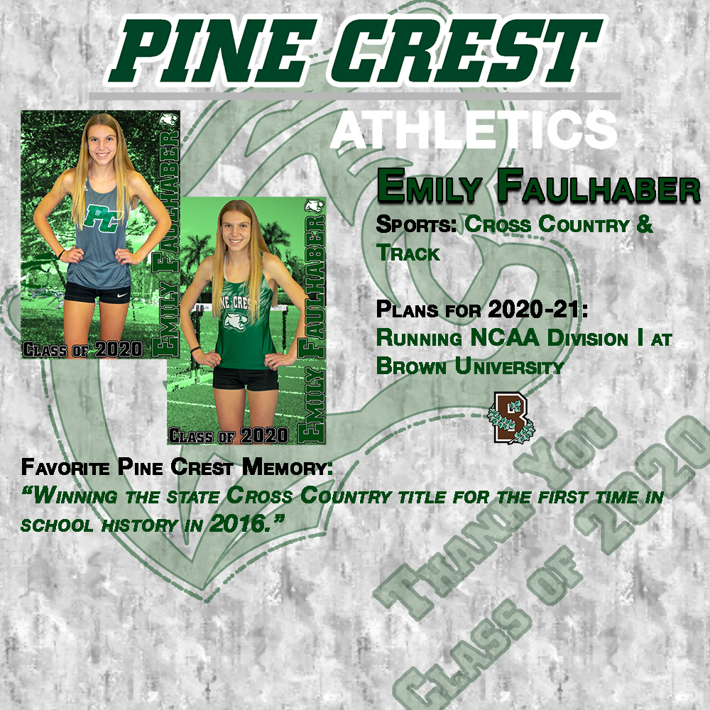 GoPineCrest's tweet photo. Thank you Emily Faulhaber for your career contribution to Pine Crest Athletics #PC2020 #PCXCountry #PCTrackField https://t.co/qDqfbamWtd