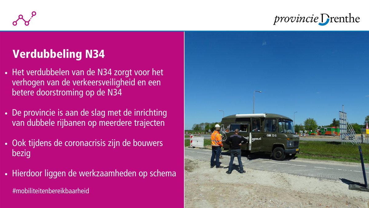 ProvDrenthe's tweet photo. In deze bijzondere tijd gaan er ook dingen 'gewoon' door. De verbeteringen van de #N34 liggen op schema. Daar zijn we blij mee! Daarom verrasten we de harde werkers vandaag met een versnapering #drentenvoorelkaar https://t.co/JRaMIbrSSa