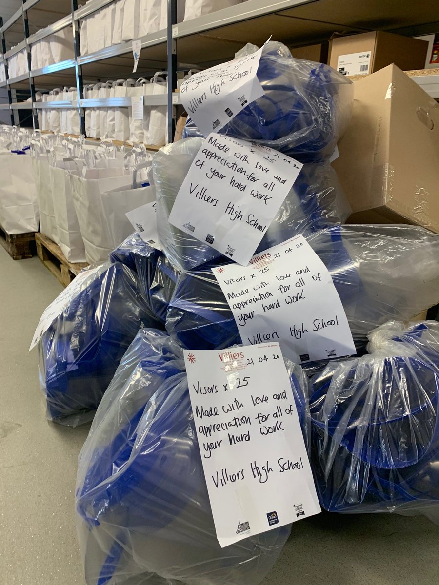 VHSchool's tweet photo. Villiers are so proud to have made & delivered almost 1000 visors for Ealing Hospital! Julian Bell @juliangbell, leader of Ealing council, specifically mentions the donation and lovely note we left the NHS, in his video when he visited the warehouse.@EalingCouncil #nhsherosupport https://t.co/xSlGwYMrEr