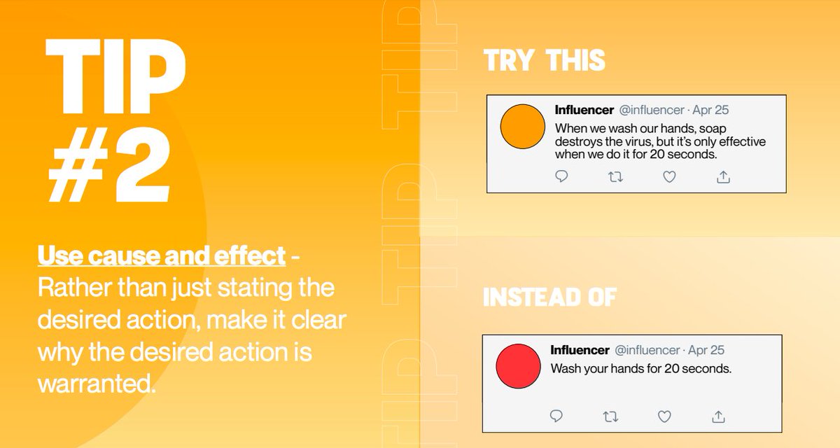 CaulfieldTim's tweet photo. Tips to message #COVID19 https://t.co/X9Clp16n3M via @MTV @romsepvak #scicomm #coronavirus #infodemic
So many great suggestions! Tip #2 highlights value of making it "clear why desired action is warranted" (e.g., #WashYourHands well = destroys virus).
#ThinkAccuracy https://t.co/HKWtV0FG48