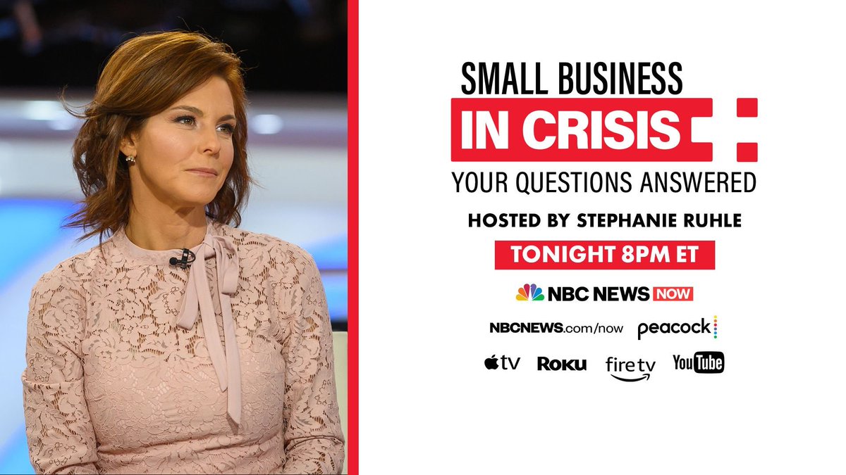 NEW: <a href="/NBCNews/">NBC News</a> and <a href="/MSNBC/">MSNBC</a>’s @sruhle will kick off hosting a special three-part series on the economic impacts of the coronavirus pandemic. Tune in to <a href="/NBCNewsNow/">NBC News NOW</a> tonight at 8pm ET as @sruhle uncovers how small businesses have been affected by the crisis.