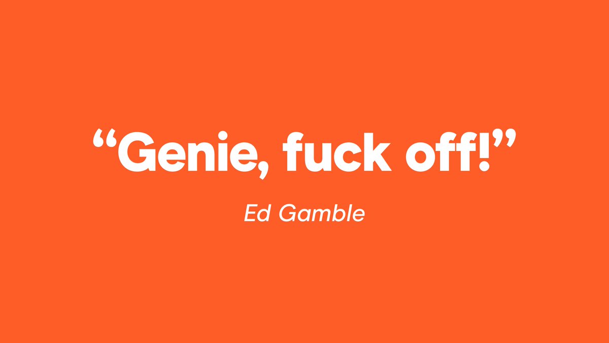 nocontxtoffmenu's tweet image. “Genie, fuck off!” – Ed Gamble @EdGambleComedy @JamesAcaster @OffMenuOfficial #nocontext #offmenu #offmenulive