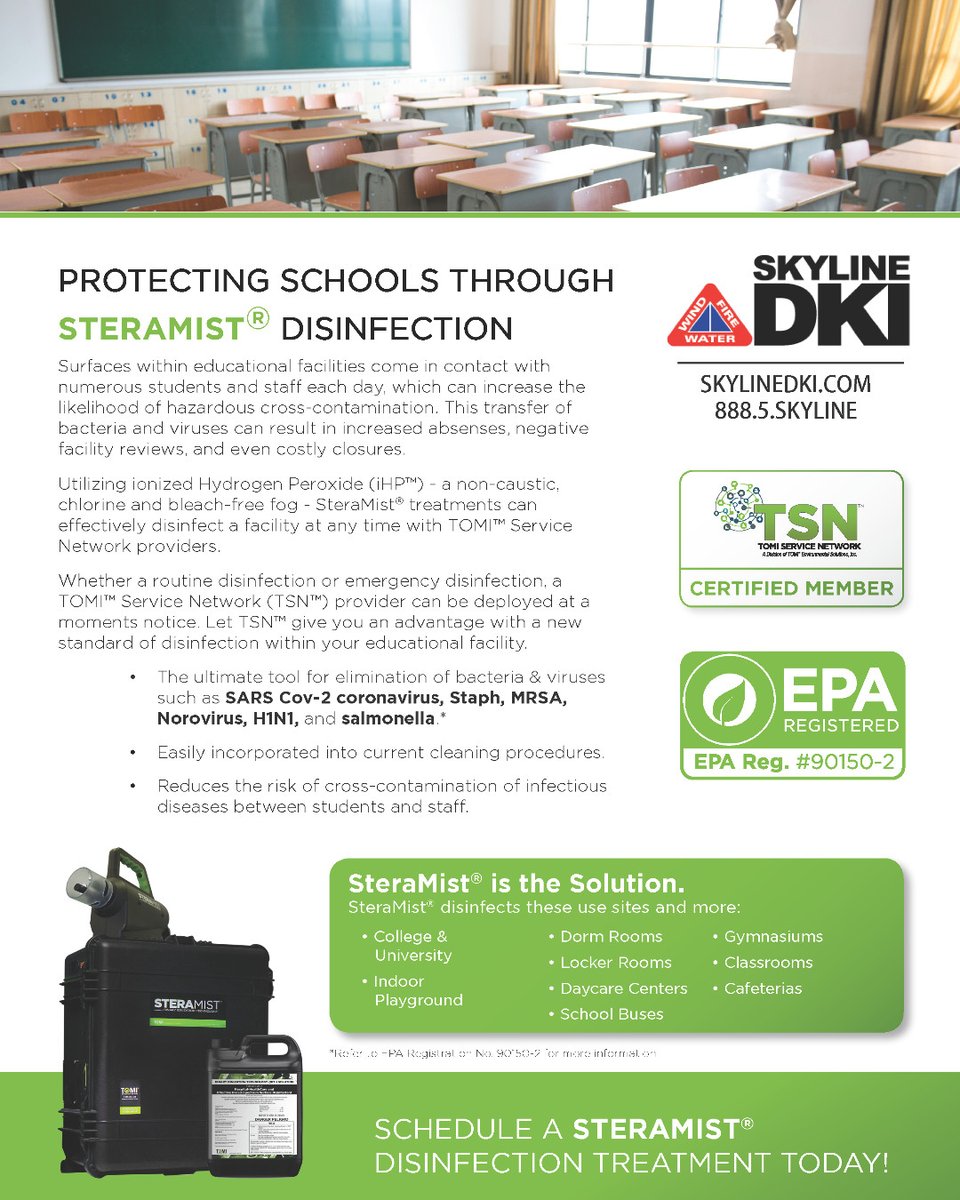 SkylineDKI's tweet photo. #steramistadvantage #superiordisinfection #healthandsafety  #decontamination #effective #efficient #covid19 #skylinedki #routinedisinfection #commercial #residential #notouchapplication #staysafe #backtobusiness #eparegistered #sarscov2 #listn #education #schools https://t.co/VL67cLfgn0