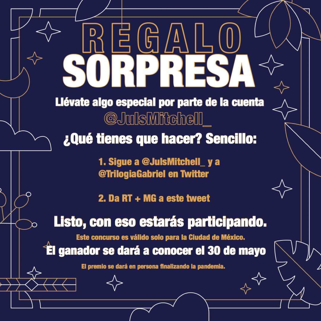 TrilogiaGabriel's tweet photo. Dinámica para un regalo sorpresa!
Solo sigue nuestra cuenta y a @JulsMitchell_ RT y MG a este tweet 
El ganador se dará a conocer el 30 de Mayo y aplica solo para Ciudad de México
#GabrielsInfernoMovie 🍎 https://t.co/602K0adGF3