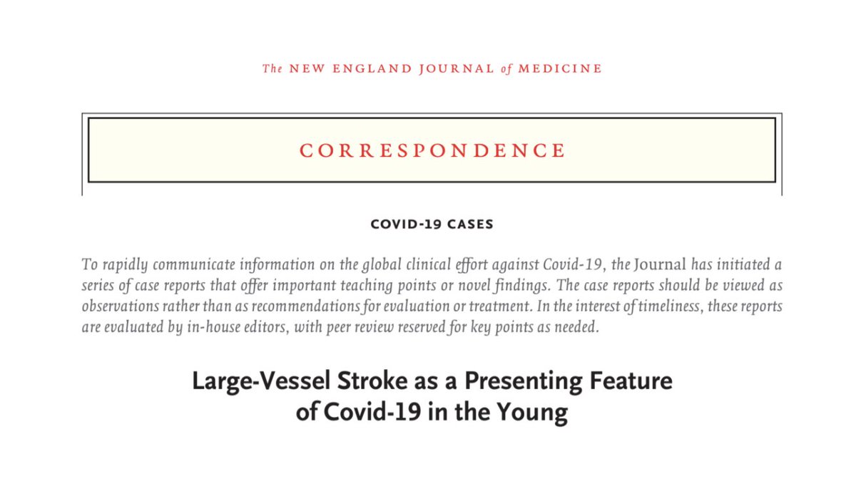 There was also this concerning case series of 5 young people presenting with large-vessel stroke. Two had no co-morbidities. Two delayed ambulance because of concern for the pandemic.