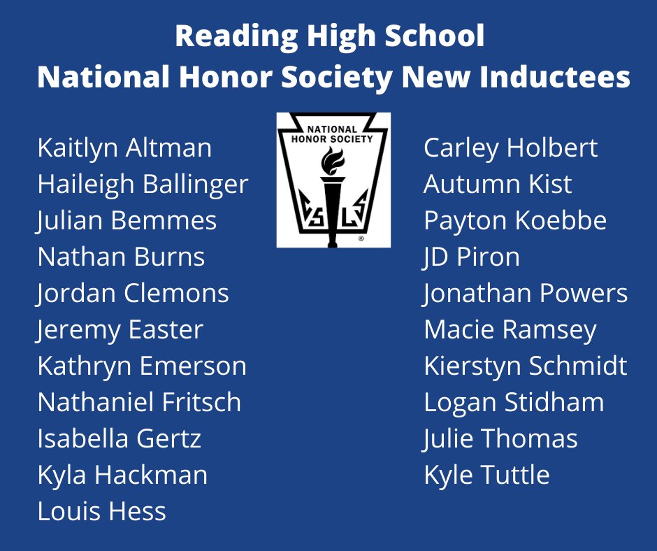 ReadingCSD's tweet photo. We want to congratulate the following Reading High School students who were selected for induction today into our high school's chapter of the National Honor Society. https://t.co/gUuISDT8Gx