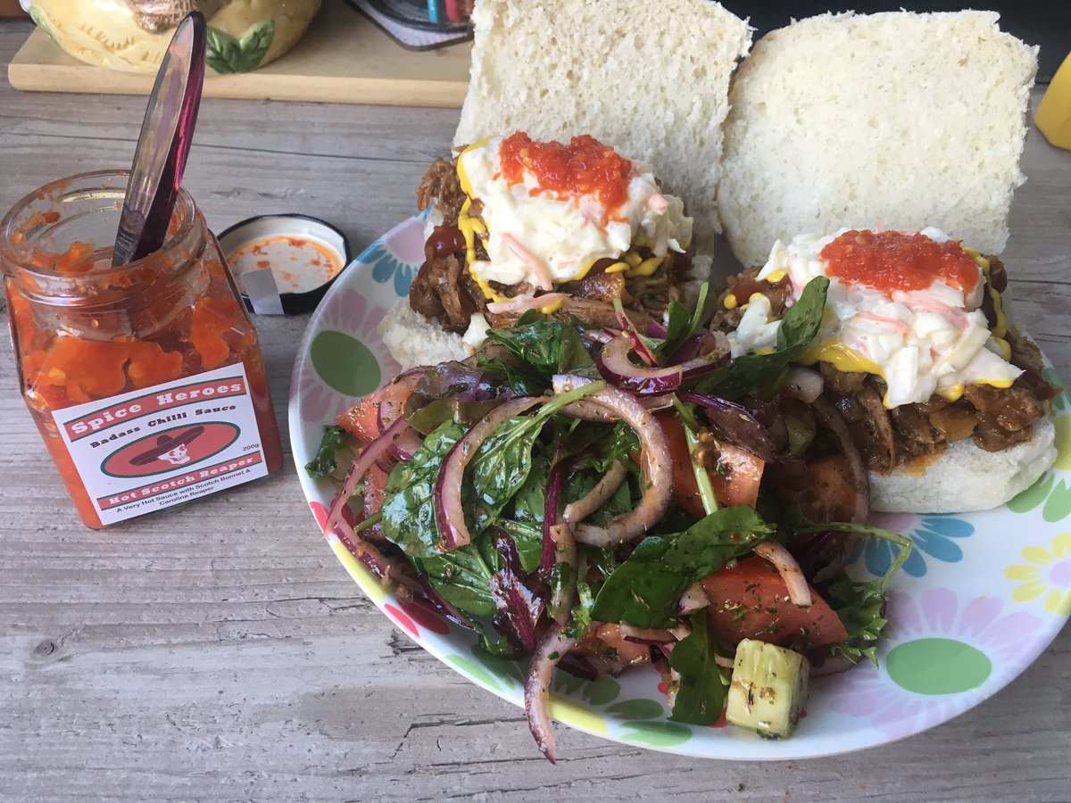 Homemade #pulledpork made complete with the best #chillisauce in the business <a href="/spice_heroes/">Spice Heroes</a> #spiceheroes #sauces #goodfood #spicysauce