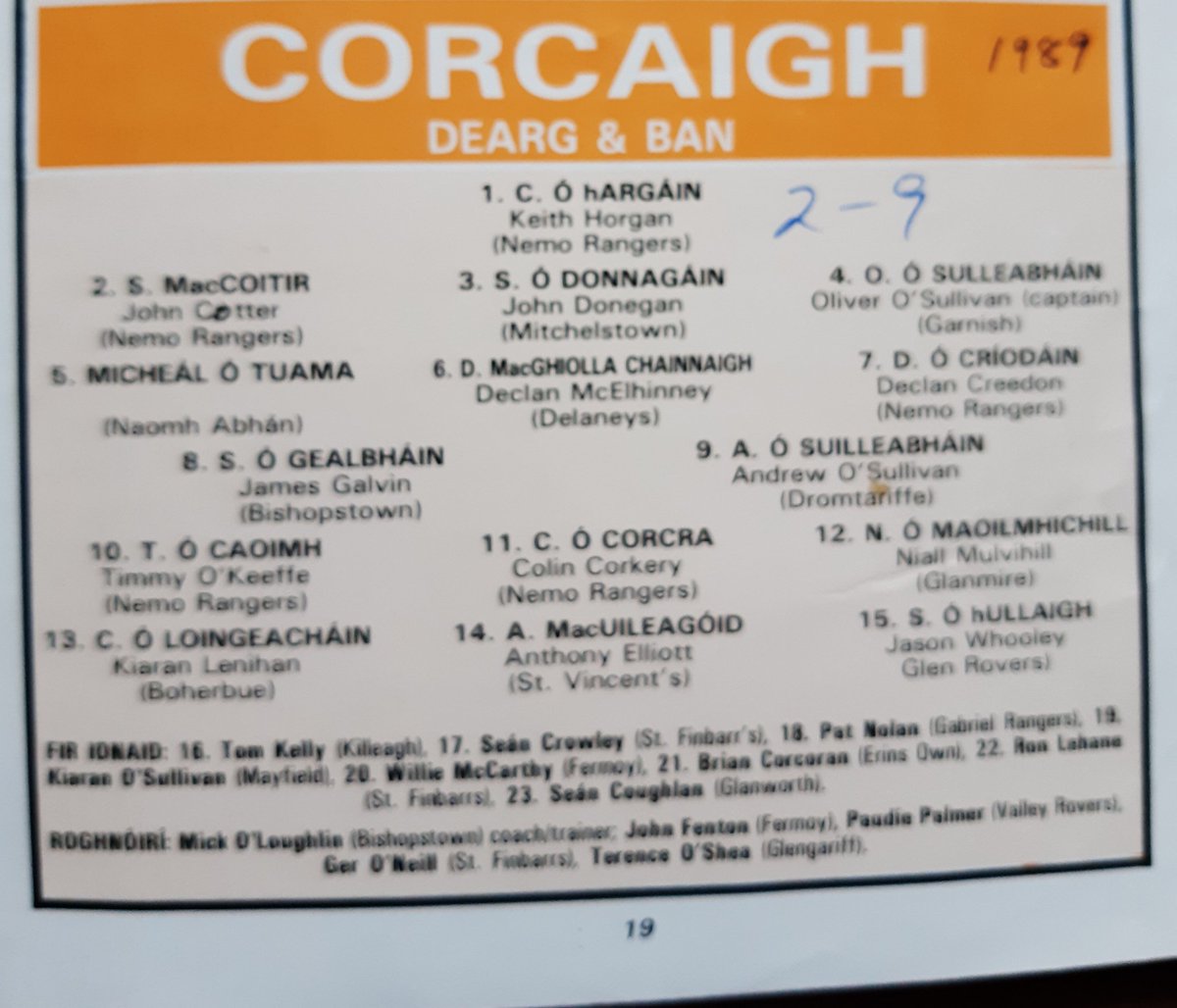 johnnokerry's tweet photo. @smiste9 Brian, see attached as requested Cork Minor teams of '87 (Beat Kerry 0-12 to 1-8 but lost to Down 1-12 to 1-5 in Final), '88 lost to Kerry 1-8 to 0-10 and '89 lost to Kerry 2-10 to 2-9. Stephen O'Brien &amp; Colin Corkery stand out! 1point separated them each year with replay in '87. https://t.co/ifvxl6nlEY