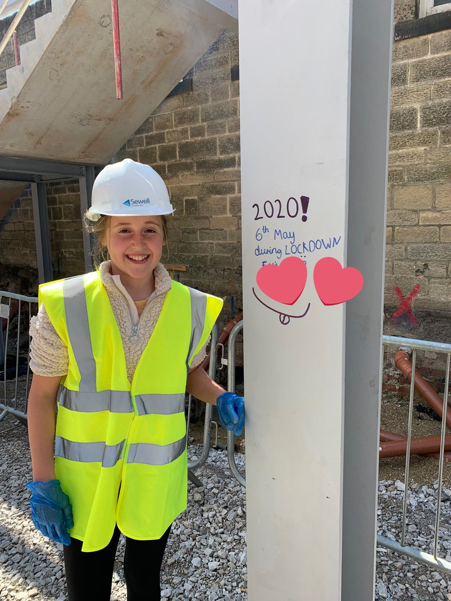 HarrogateGS's tweet photo. Marking a moment in history! Messages to who knows which generation! #newbuild2020 #lockdownbuild 🌈 @SewellConstruc1 https://t.co/We3ymqPz0X