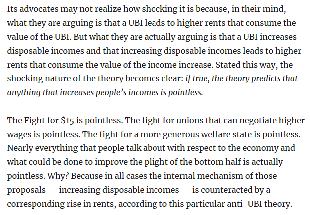 scottsantens's tweet photo. It's frustrating to see anyone agree with the argument that increasing people's incomes wouldn't actually do them any good, because any income increase would be met with an equivalent rent/price increase.

So, poverty is good because it keeps prices low??

https://t.co/OzFIwDnavJ https://t.co/lXjshg4gBx