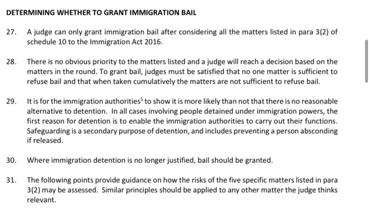 Bail in immigration cases is set out in this note:  https://www.judiciary.uk/wp-content/uploads/2018/07/pgn-1-2018-bail-guidance.pdfHere are a couple of extracts. But the key point is that each case turns on its own facts.The fact that the detention scheme is lawful in principle, doesn’t mean that every individual detained should be