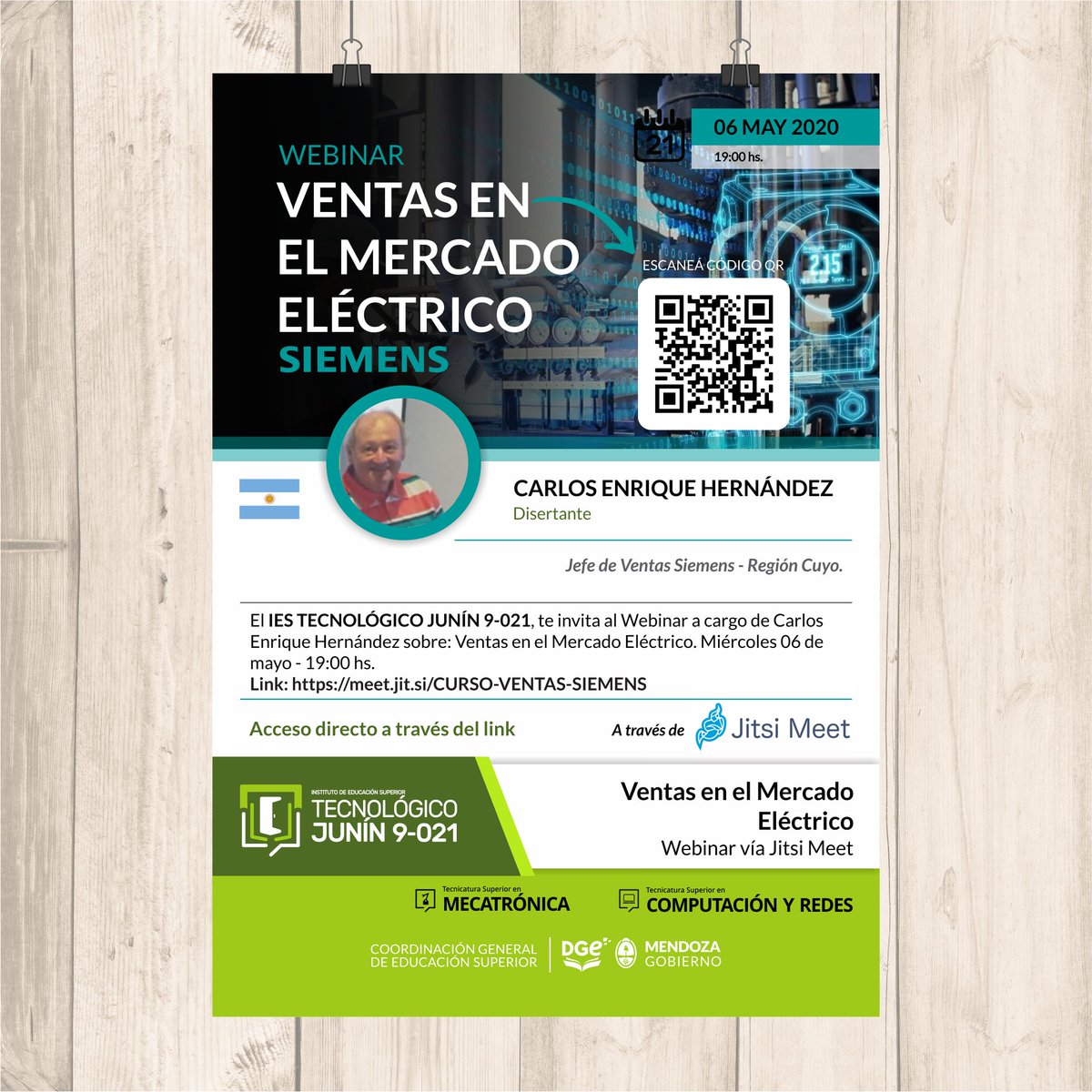 IES9021's tweet photo. ¡ATENCIÓN! ¡NO PIERDAS LA OPORTUNIDAD!
HOY | 19:00 hs. | WEBINAR VENTAS EN
EL MERCADO ELÉCTRICO
Dirigido a: Alumnos de Computación y Redes // de Mecatrónica // de Biotecnología // Público en general.
Link de acceso directo: https://t.co/CaGyhL3Y9o
#IES021 #Junín https://t.co/qNK3IwH0kv