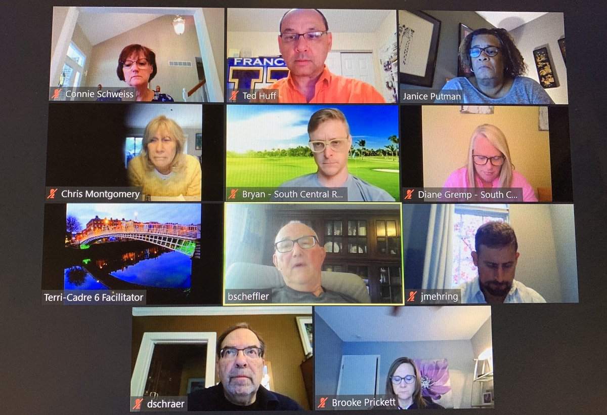 TedHiff's tweet photo. Catching up with @StLouisRPDC Cadre6 colleagues during Tuesday’s meeting @TerriAParks @vancoe @BPrickett6 @boydedplus @jputman_janice @grempd #VirtualPD #EducPlus https://t.co/M8ZtarEELL