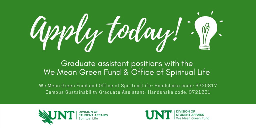 UNT_SL's tweet photo. We're looking for the Graduate Assistant for the 2020-2021 academic year - apply on Handshake today! https://t.co/KAPWgkhh7V