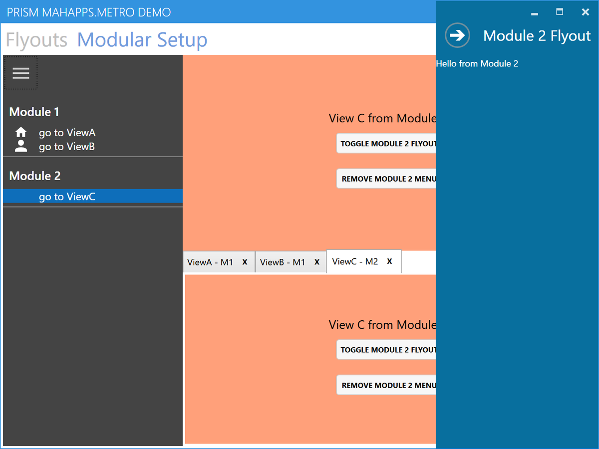WaldemarCoding's tweet photo. Do you remember the #MahApps @prismlib crossover Demo I recently put on GitHub? I just published a more extended version, now with #Flyouts #Menu add/remove #TabControl with CloseAction and more to come.
What would you like to see in there? Let me now! 🙂 https://t.co/Na0V269dyG https://t.co/afU84lq3dY