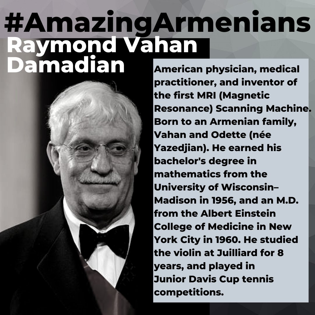 During this time, we are especially grateful for the Medical Professionals who are on the front lines. Here's #AmazingArmenian Dr. Raymond Vahan Damadian, inventor of the MRI! #Armenian https://t.co/pfF8RgO5Xd