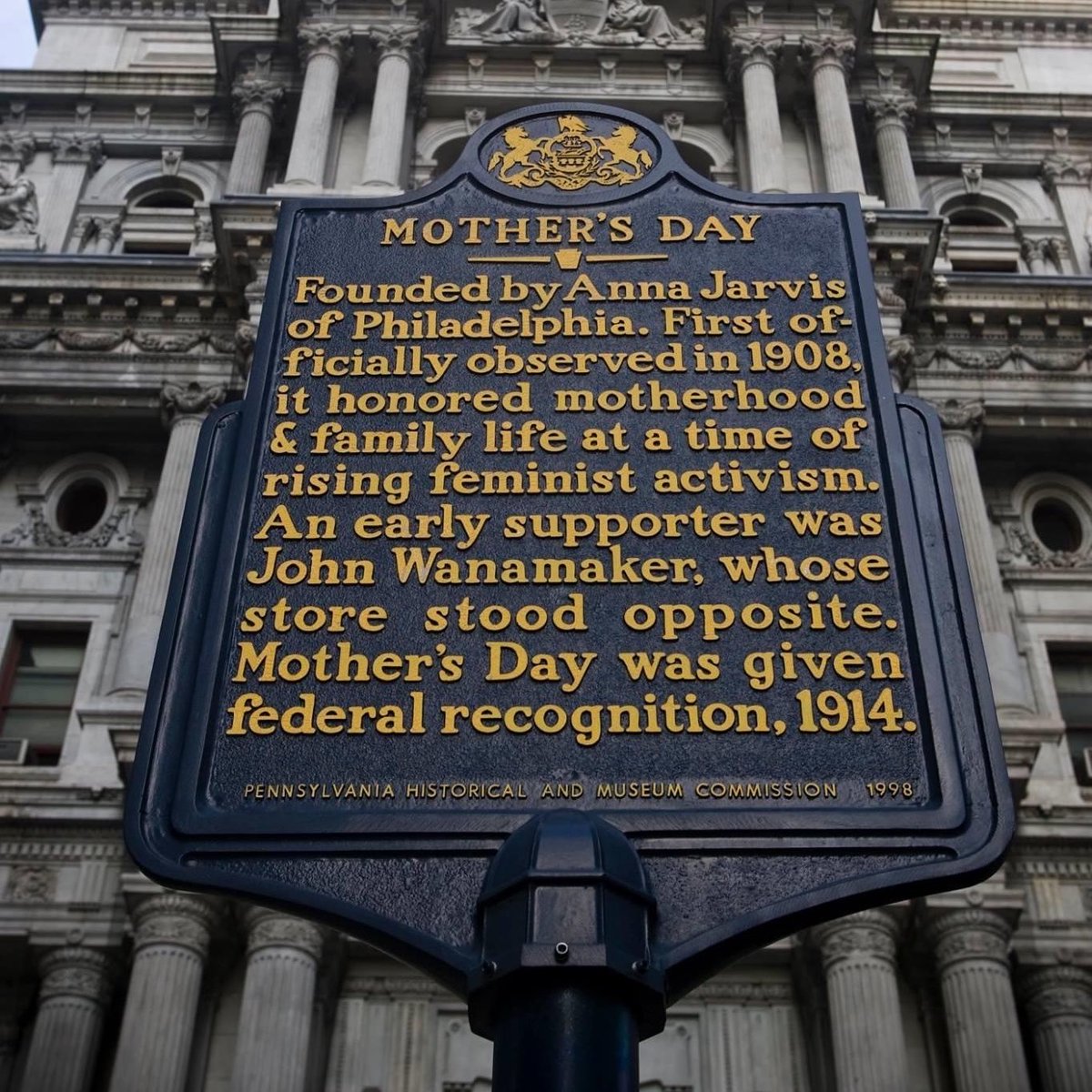 Philadelphia is a city of firsts, including the first #MothersDay observance in 1908. When you’re ready to travel again, #PHLAirport recommends a stop at Market and Juniper Sts. to see the marker commemorating Anna Jarvis’ work to honor mothers. #NTTW2020