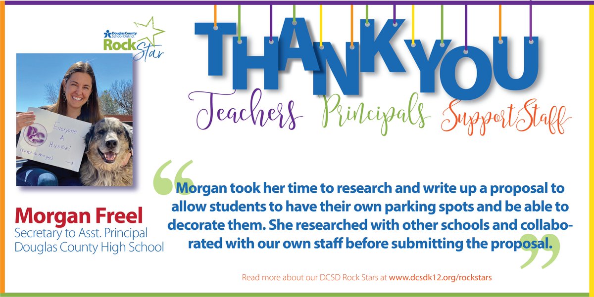 Meet Morgan Freel, Secretary to Assistant Principal at Douglas County High School. She was nominated as a Rock Star Employee this year.

Read about all of the DCSD Rock Stars here:
dcsdk12.org/rockstars

#ThankATeacherDCSD #DCSDFamily