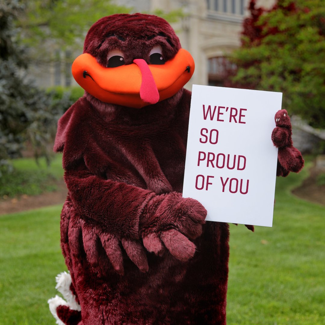 virginia_tech's tweet photo. This is far from how you anticipated this semester going, but you've made it to the last day of classes and you're doing great. We're so proud of your hard work and we know you'll finish out strong.

Good luck on final exams, #Hokies! 🧡 https://t.co/61rx6A64lT