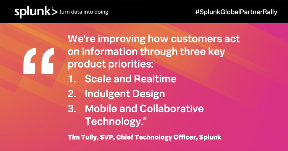 SplunkPartners's tweet photo. Tim Tully, SVP, Chief Technology Officer, dives into @Splunk’s technology vision and our top priorities when building new products that help enable our customers to effectively turn their data into doing. #SplunkGlobalPartnerRally https://t.co/6MaRJo36uJ