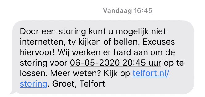 thomasvdknijff's tweet photo. @Telfort maar op de link kan ik geen info over de storing terugvinden, moeten we echt rekenen op z’n vroegst 20:45? https://t.co/HoPkL533PL