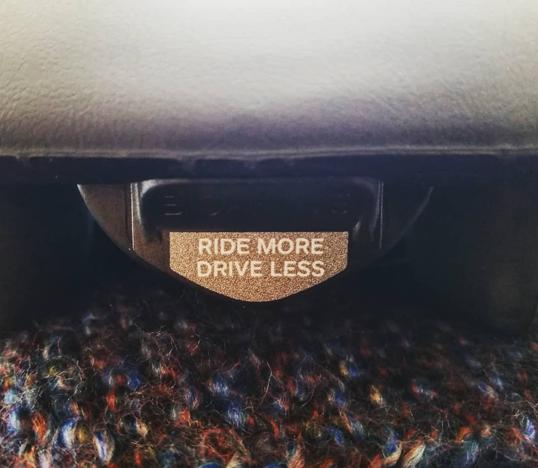 setuomin's tweet photo. @bikeshopgirlcom I bought a new seat for my bike and it has this very tiny piece on reflective tape on it with a very tiny but important statement. Love it 🤗 https://t.co/AkehX6XemV