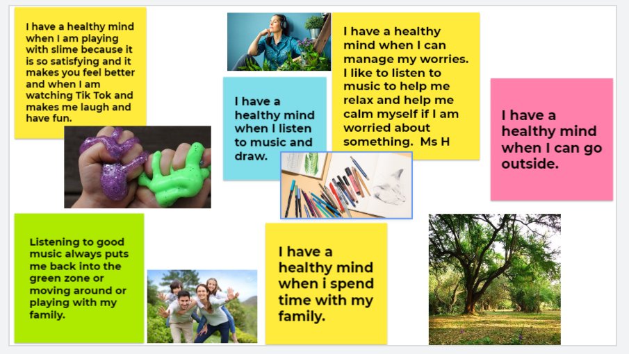 When our body is not feeling healthy, we often have signs to show us. But what do you think it means when our mind does not feel healthy?  Using Jamboard with my class to think about and share what strategies we use to help our minds feel healthy. <a href="/1GreatLakes2013/">Great Lakes P.S.</a> #WELLinPEEL