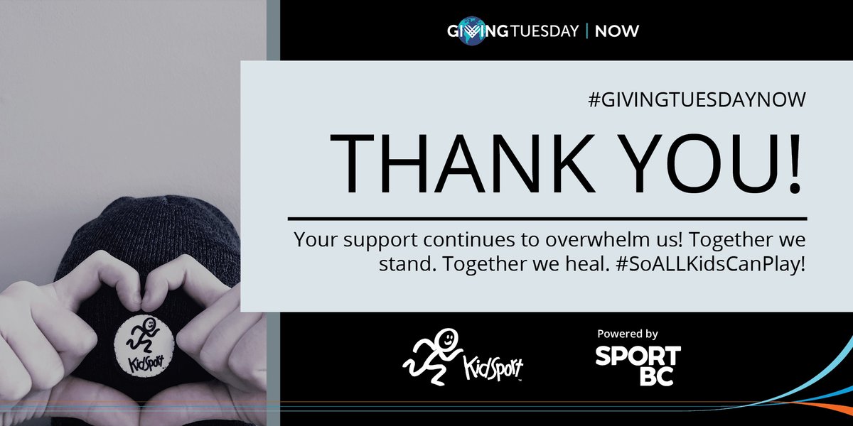 KidSportKam's tweet photo. THANK YOU! We are overwhelmed with the support you showed yesterday. #GivingTuesdayNow #SoALLKidsCanPlay! #PoweredbySportBC https://t.co/TKx5y5x67T