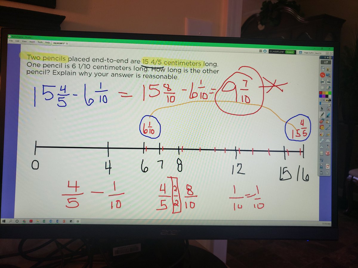 stacyrsalter's tweet image. Review of adding and subtracting fractions.  It&apos;s their favorite standard and they rocked it today!!! I love these rich problems from HMH Problem of the Day and Ticket out the Door @Math_HCS #RemoteLearninginHenry