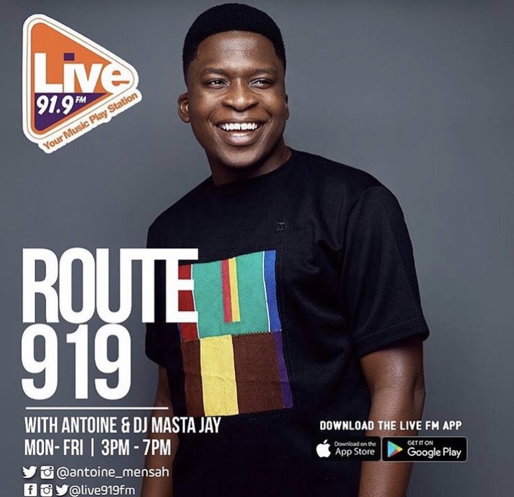 LiveXtra_gh's tweet photo. We are on #ROUTE919  with @antoine_mensah and @djmastajay Get informed and entertained 💥💥💥 right here on @livefmgh https://t.co/Hj9iSnTEeS