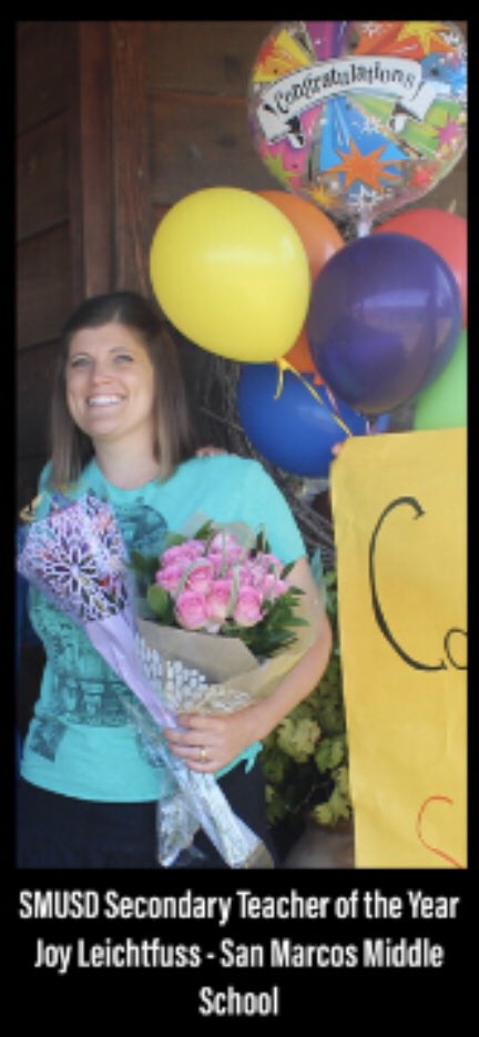 Congratulations to Mrs. Leichtfuss for being named 2020 San Marcos Unified Teacher of the Year! Way to go Mrs. Leichtfuss, we are so proud of you!