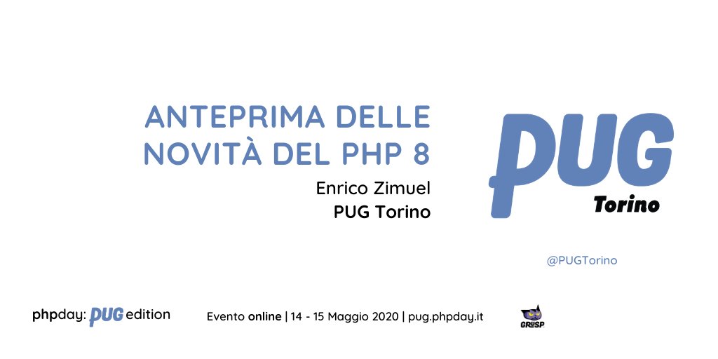 Ed ecco il secondo speaker che parteciperà al #phpday PUG edition il 14 maggio 🤩

👤 @ezimuel
🐘 <a href="/PUGTorino/">PUG Torino</a>
🎥Anteprima delle novità del #PHP 8

Scopri il programma su pug.phpday.it
#phpdayPUGed