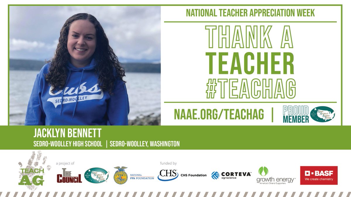 Teach_Ag's tweet photo. Ms. Jacklyn Bennett is putting the knowledge and skills she’s learned through her experiences in FFA, @AgFutureAmerica, and from her time as an @NAAE National Teach Ag Ambassador into motion as the ag teacher at @SedroWoolleySD in Sedro-Woolley, WA. 

#TeachAg #ThankATeacher https://t.co/1ML2zebkyQ