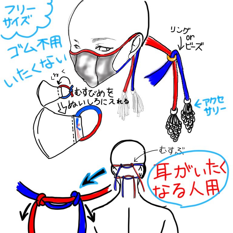sawaitachi's tweet photo. マスク手作りする人が増えてるので
ゴムが無くても出来て耳の痛くならない
耳紐の付け方を紹介
#自慢のマスクを見てくれよ
#Handmademask
#mask #口罩 #قناع
#Norubbermask
#마스크 #mascarilla
#ColorHasNoGender https://t.co/cKJWdjkvSa