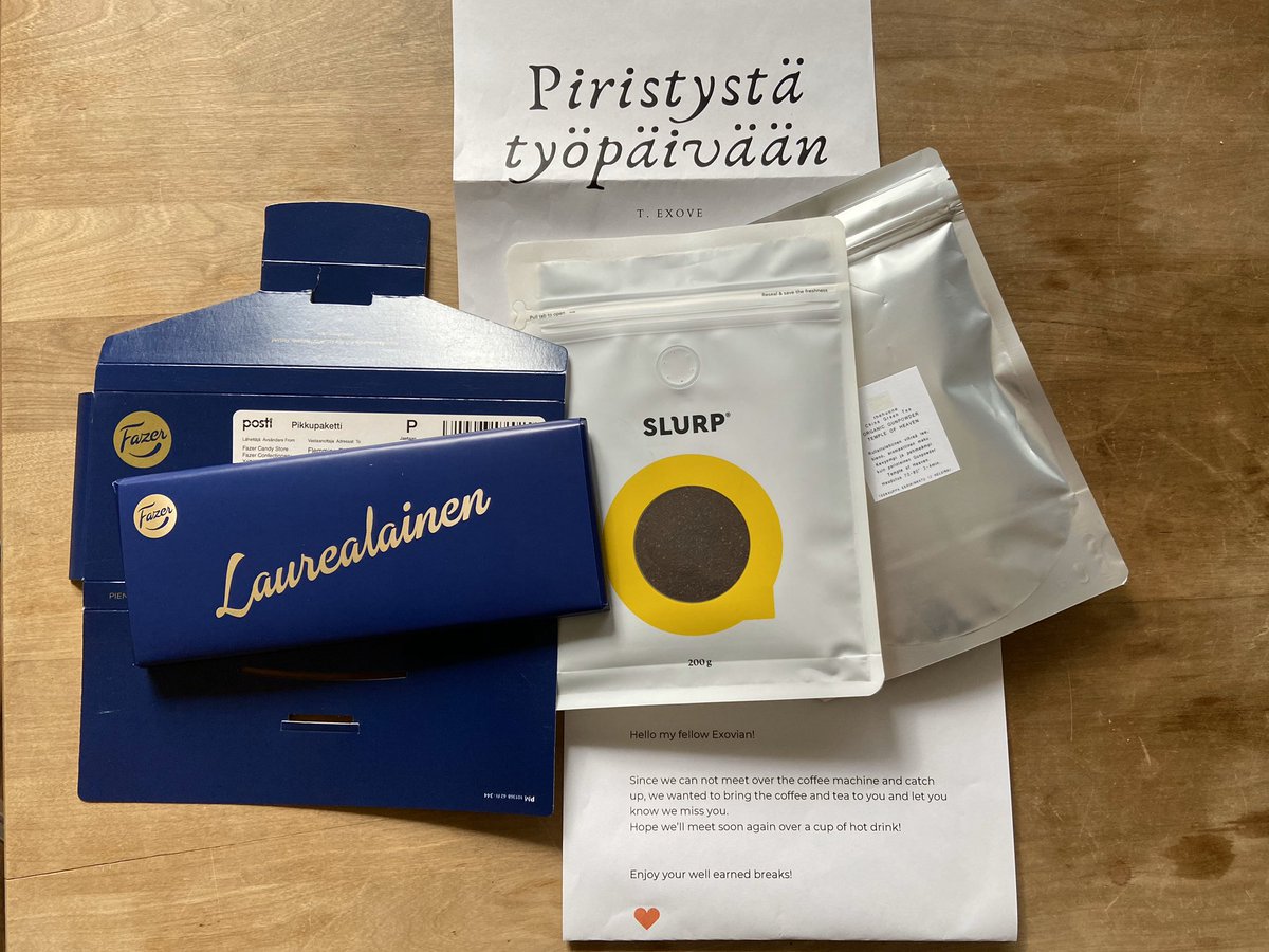 Mitä ihania piristyksiä löytyikään tänään etätyöläisperheen postilaatikosta! Kiitos omalle ja puolison työnantajille, täys kymppi. 🤗<a href="/laureauas/">Laurea-ammattikorkeakoulu</a> <a href="/exove/">?</a> <a href="/TommiFlemming/">Tommi Flemming</a> #slurpcoffee #pienipalarakkautta #etätyö