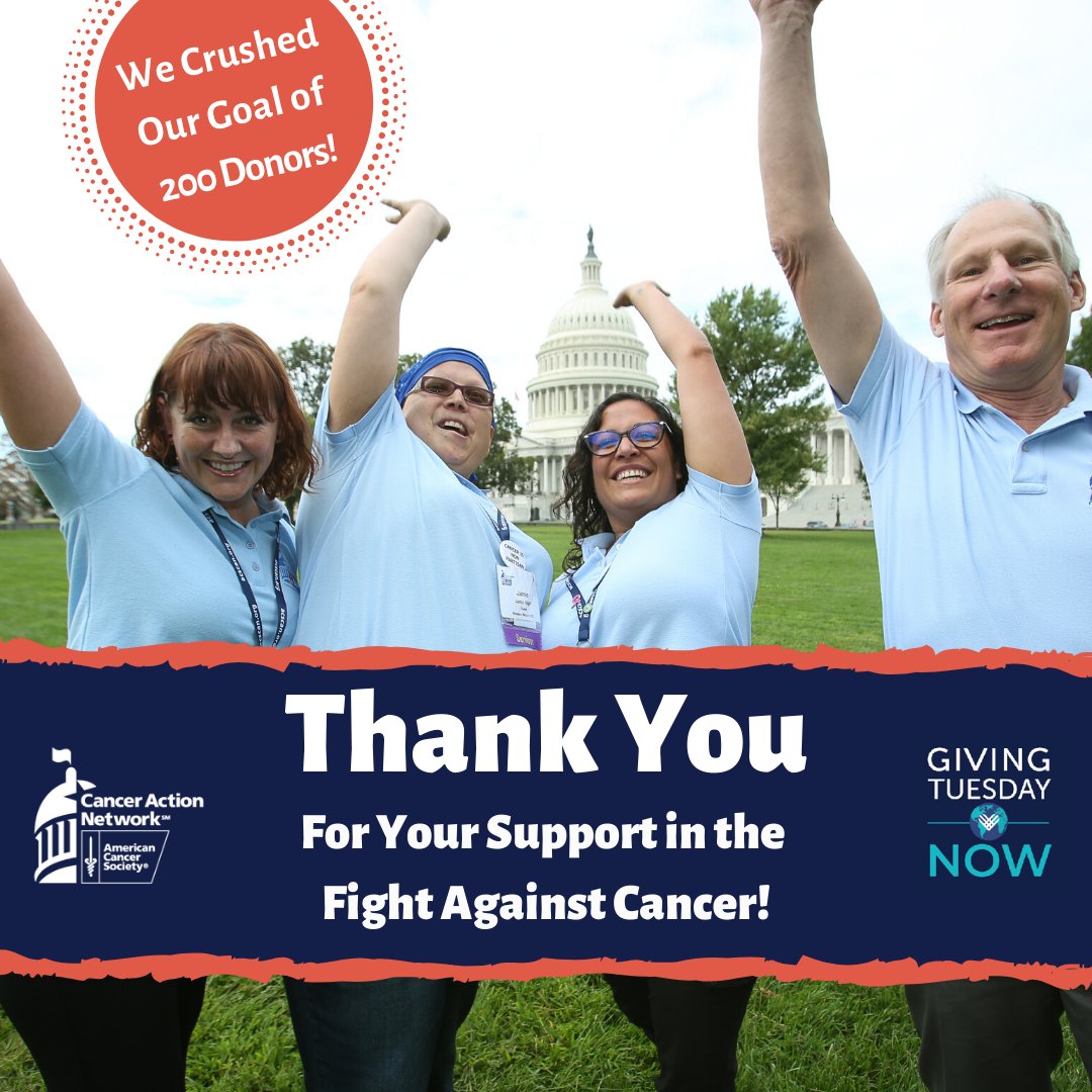 ACSCANWY's tweet photo. You did it! Thanks to your help, we crushed our goal of 200 donors.  Thank you to everyone who donated to #ACSCAN for #GivingTuesdayNow to support cancer patients! Missed it? You can still donate. https://t.co/7sS7zJrklj https://t.co/QL108rOyzZ